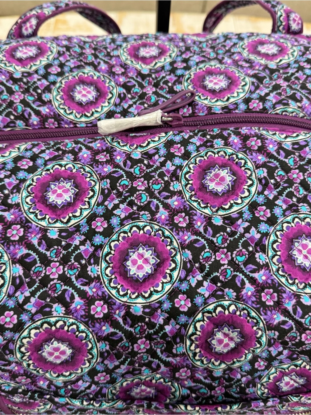 Vera Bradley Duffel Iconic Large Travel Duffel Carry On Purple Lilac Medallion - Picture 6 of 11